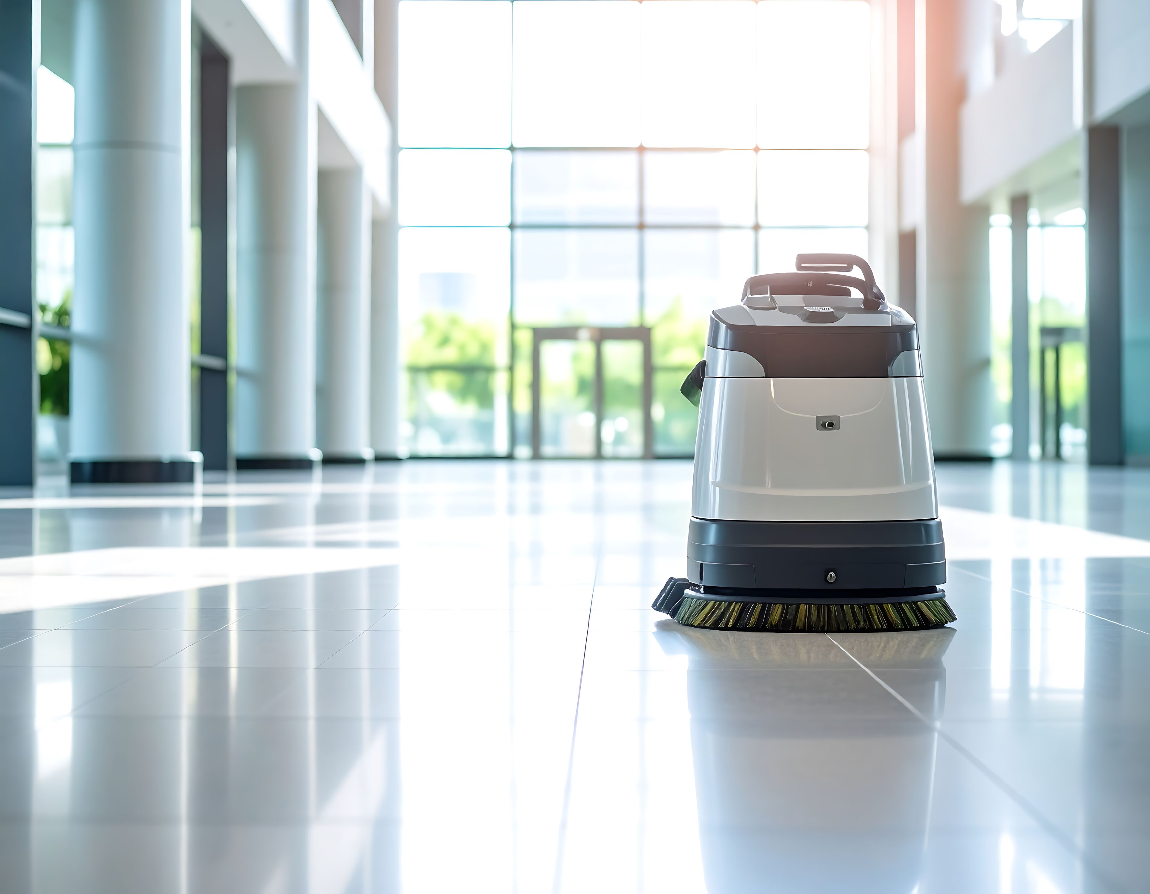 Autonomer Reinigungsroboter im Einsatz in einem modernen Geschäftsgebäude